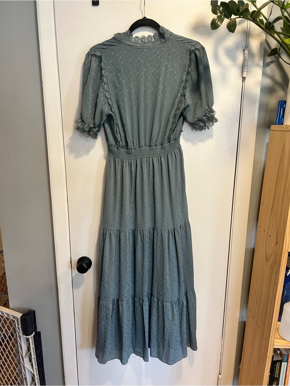 Max Studio Sage Blue Tiered Maxi Dress with Lace Accents - Picture 5 of 11